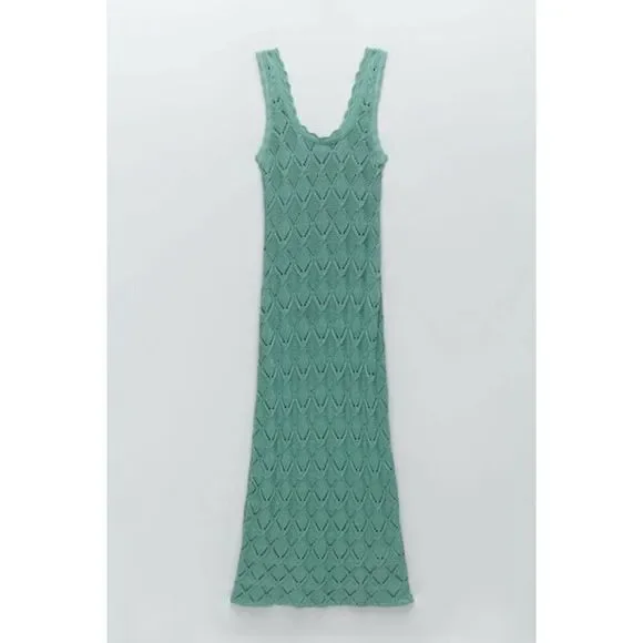 Long Crochet Dress Zara Washed Green